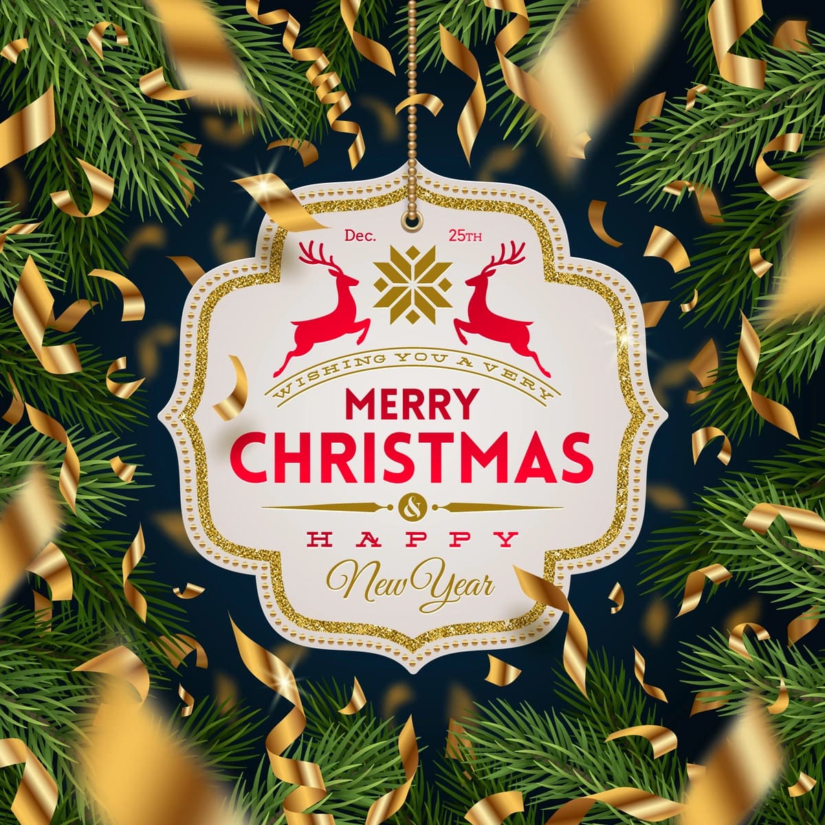 Oltin folga konfeti Rojdestvo daraxti bilan banner | Banner with christmas greeting golden foil confetti christmas tree