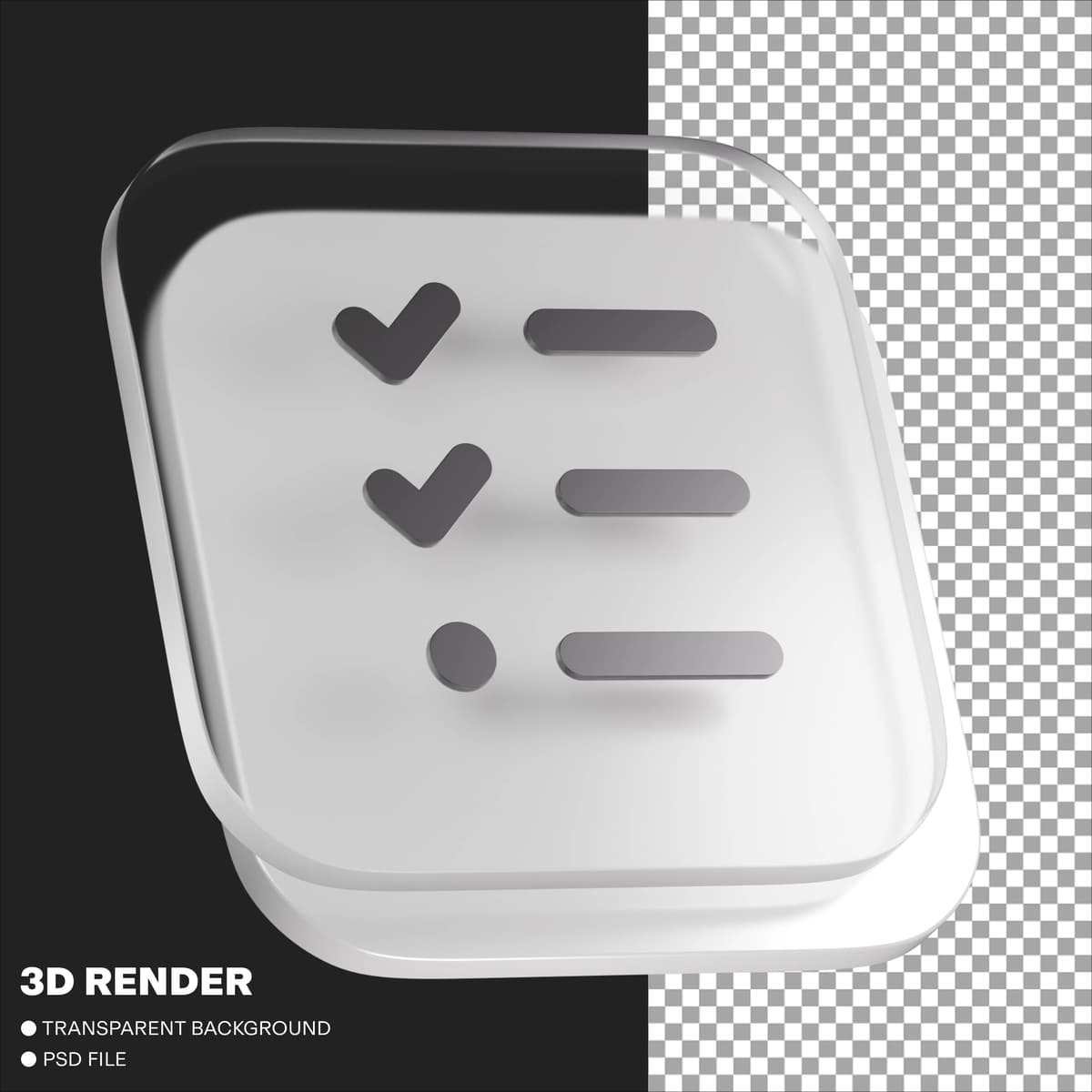 Ro'yxatni tekshiring kvadrat shisha oq qora 3D png shaffof tasvir | List check square glass white black 3d png transparent image