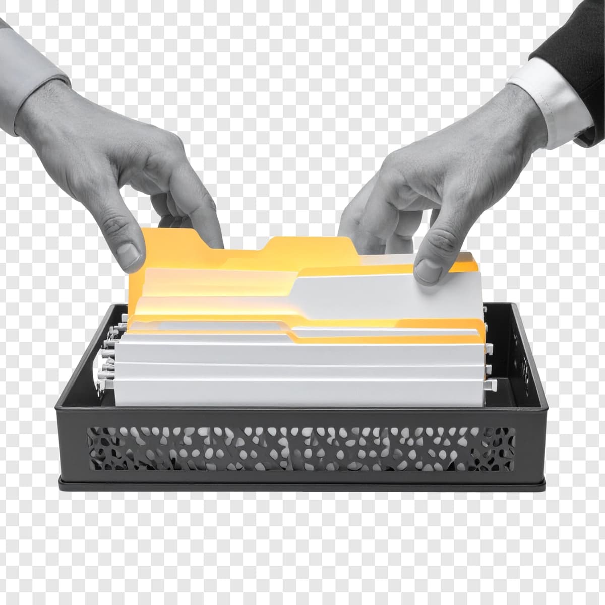 Hujjatlarni tartibga soluvchi qo'llar | Hands organizing documents tray