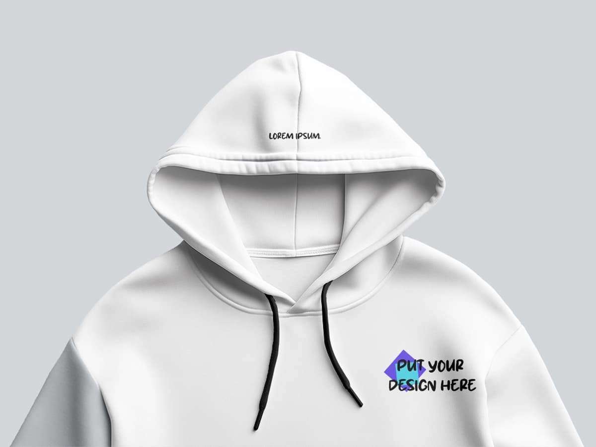 Mockup psd oq qalpoqli maketi sozlanishi logotip maydoniga ega | Mockup psd white hoodie mockup with customizable logo space