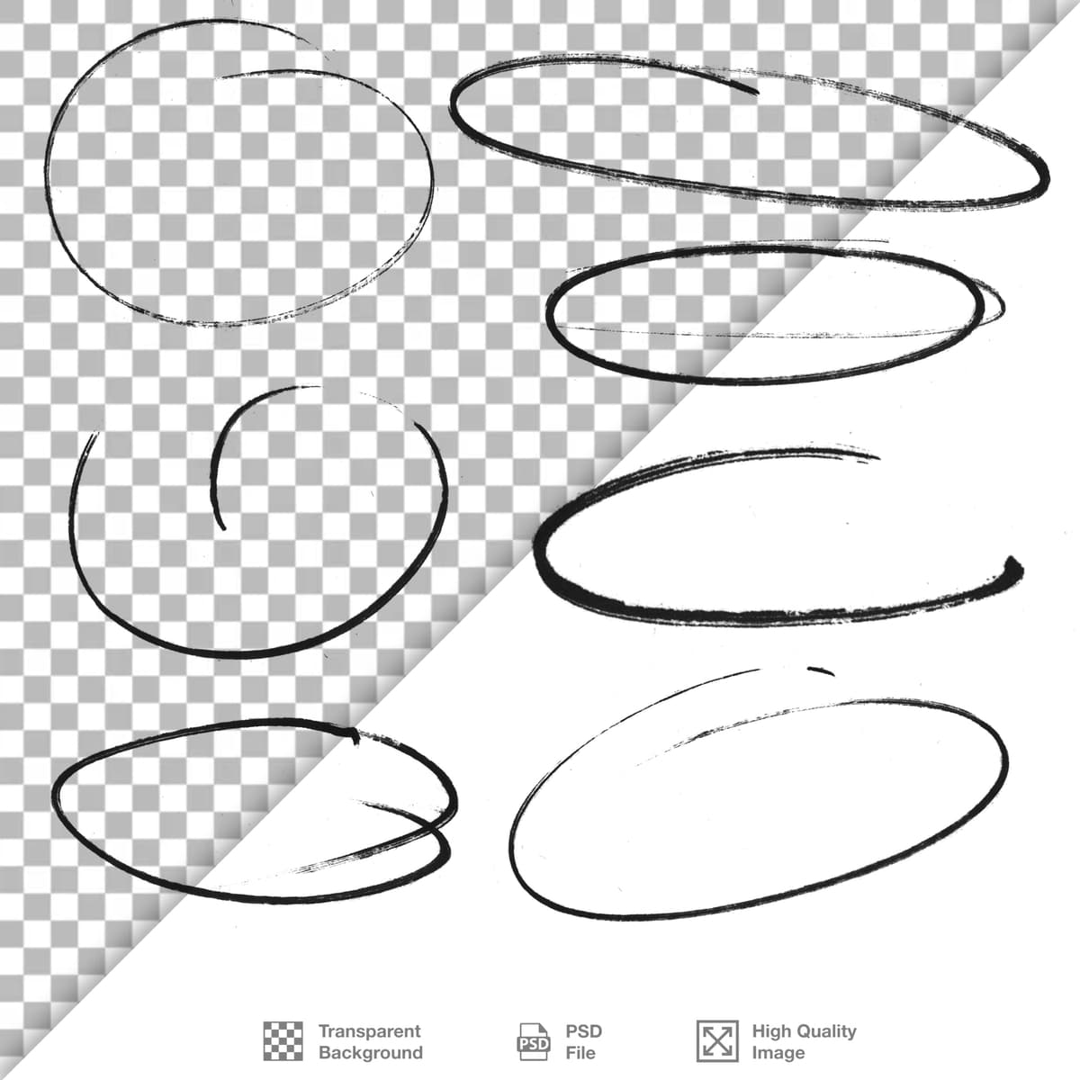 Shaffof fonga ega qo'lda chizilgan doira oval konturlari | Hand drawn circle oval outlines with transparent background