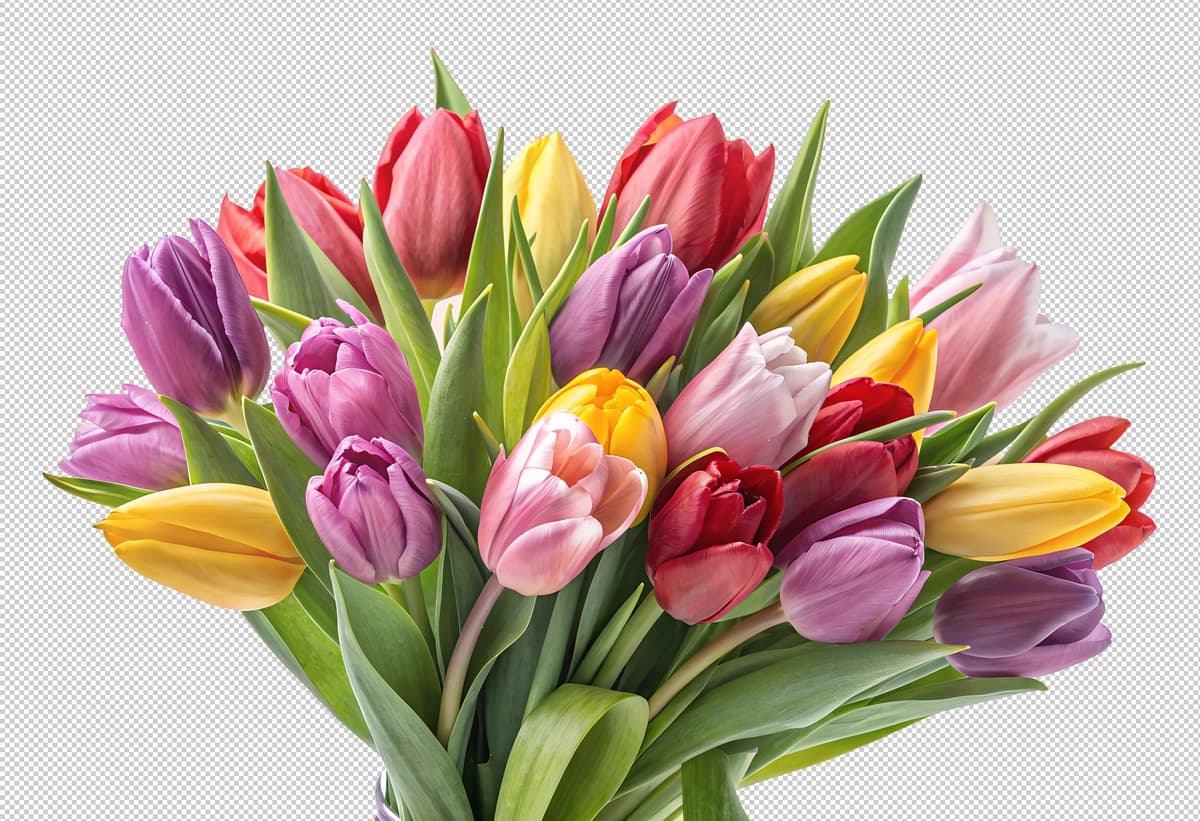 Yorqin guldasta aralash lolalar rang-barang gullar bilan bezatilgan | Vibrant bouquet mixed tulips colorful floral arrangement