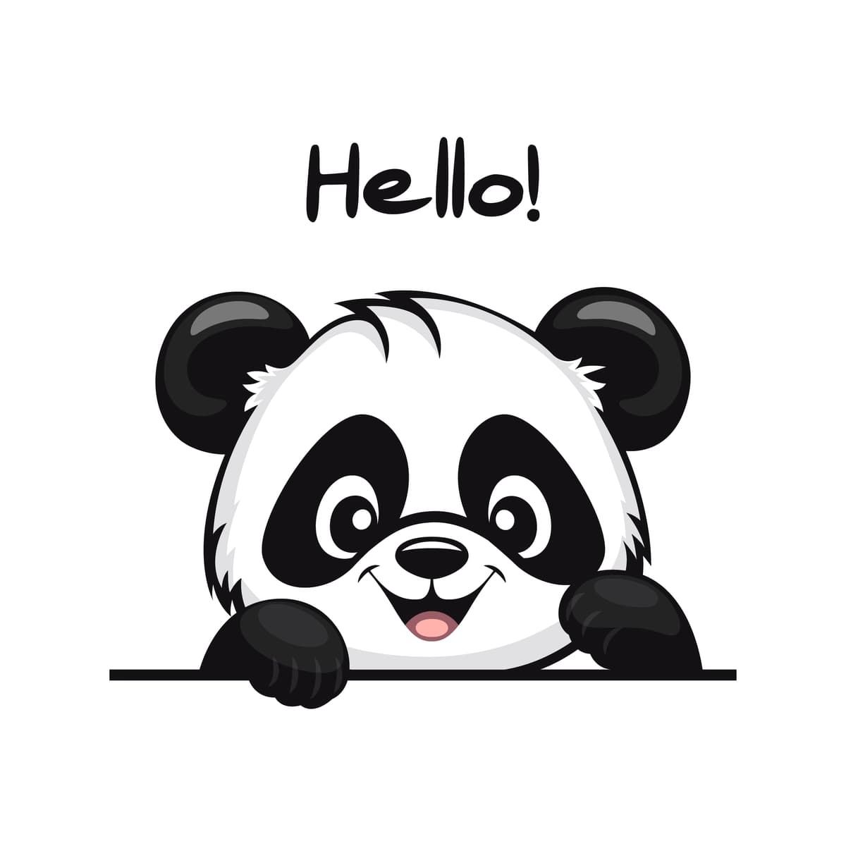 Vektorli maftunkor multfilm panda qo‘lini silkitmoqda, “Assalomu alaykum” demoqda | Vector charming cartoon panda waving his hand saying hello adorable