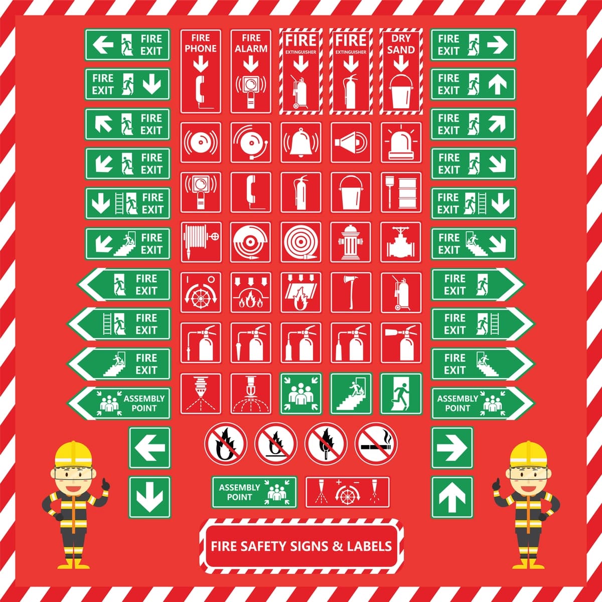Yong'in xavfsizligi belgilari belgilarini o'rnating | Set fire safety signs labels