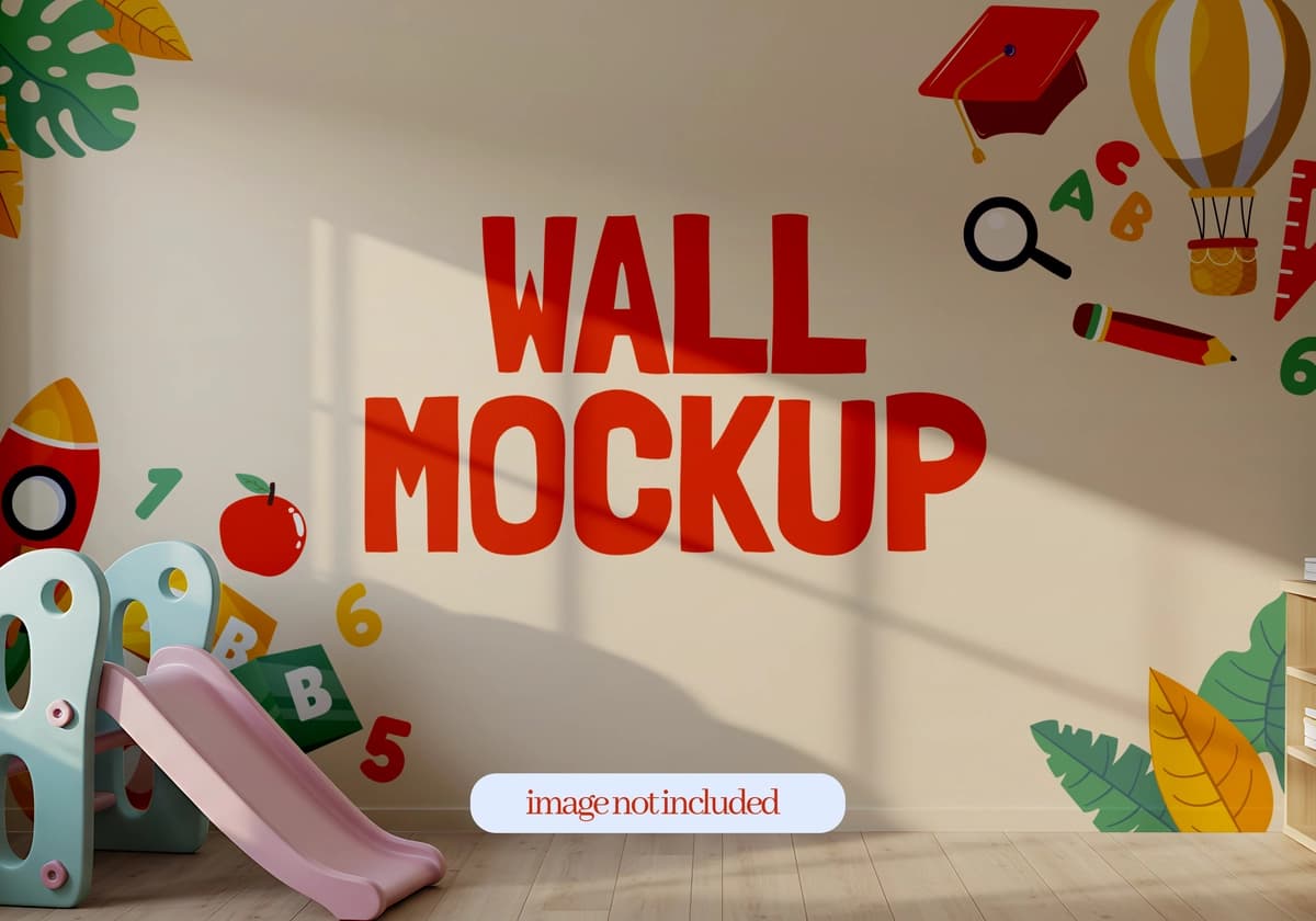 Bolalar xonasi devori maketi dizayni o'ynoqi dekor ta'lim elementlari | Kids room wall mockup design playful decor educational elements