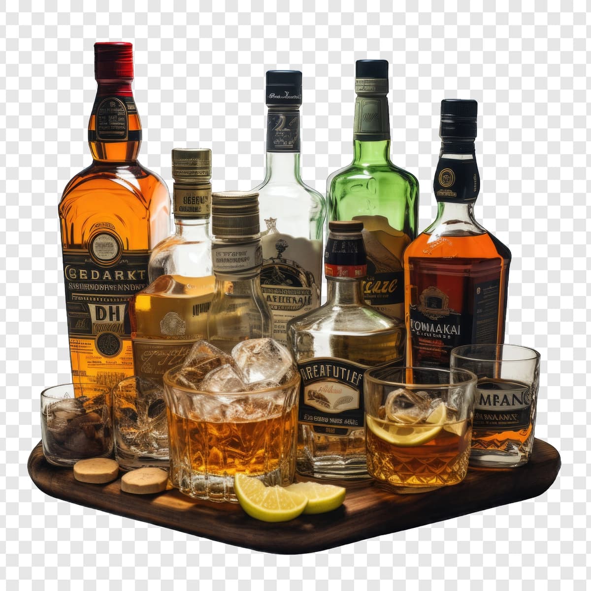 Distillangan ichimliklar, oq fon multfilmi bilan ajratilgan png | Distilled drinks isolated style png with white background cartoon
