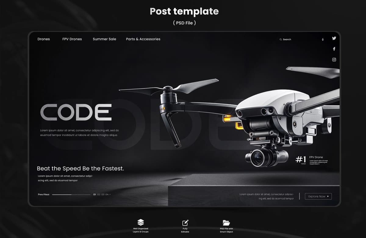 To'q fonli dron podiumli premium dron banneri | Premium drone banner with drone podium with dark background