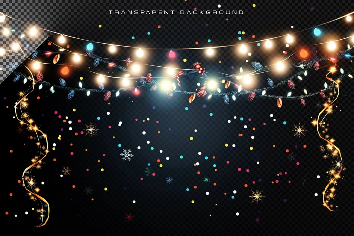 Rangli Rojdestvo chiroqlari shaffof fon | Colorful christmas lights transparent background