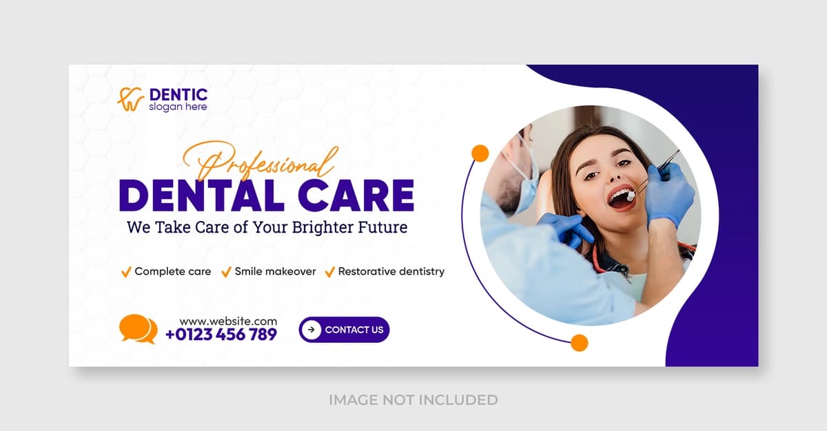 Tish shifokori stomatologik parvarishi facebook ijtimoiy tarmoqlardagi veb-banner shablonining qopqog'i | Dentist dental care facebook cover social media web banner template