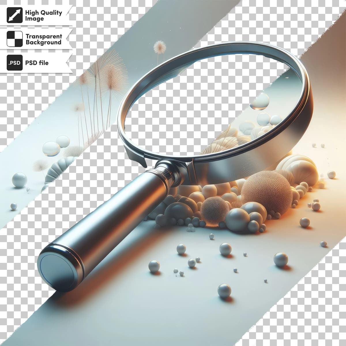 Psd kattalashtiruvchi shisha shaffof fon, tahrirlanadigan niqob qatlami | Psd magnifying glass transparent background with editable mask layer