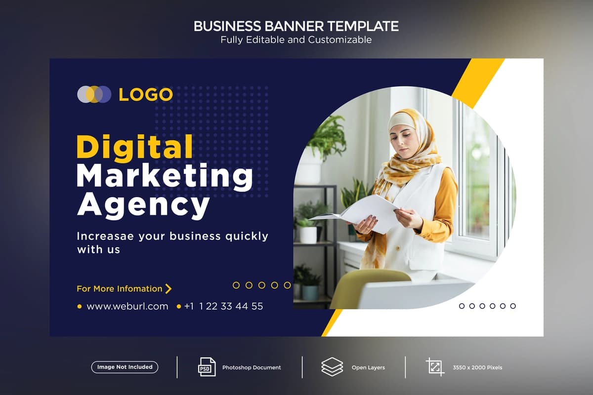 Raqamli marketing agentligi biznes banneri dizayni shabloni | Digital marketing agency business banner design template