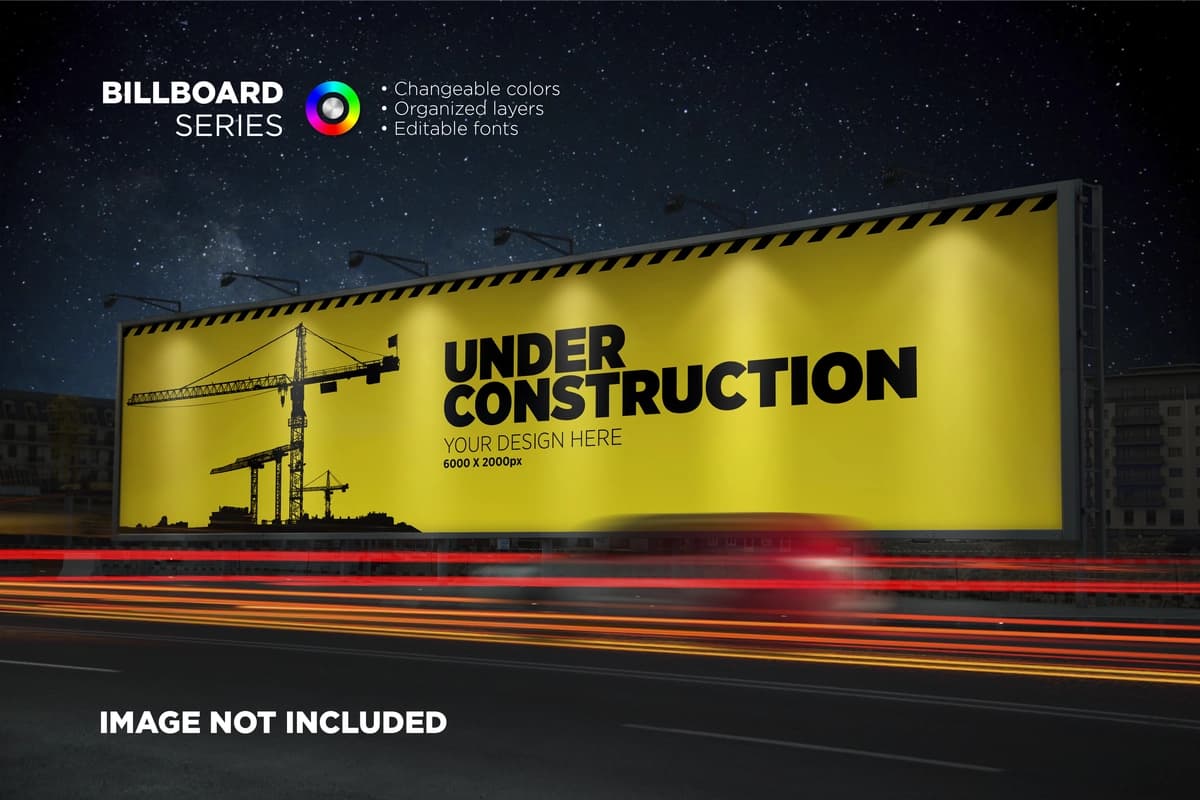 Katta banner maketi kechasi | Large banner mockup night