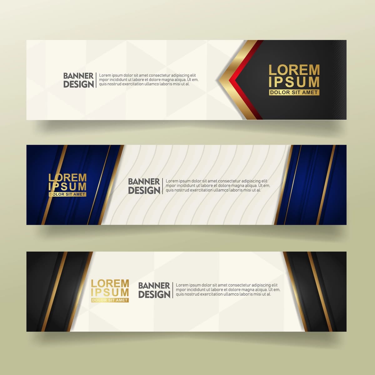 Hashamatli oqlangan chiziqlar shakli bilan mavhum banner shablonini o'rnating | Set abstract banner template design with luxury elegant lines shape