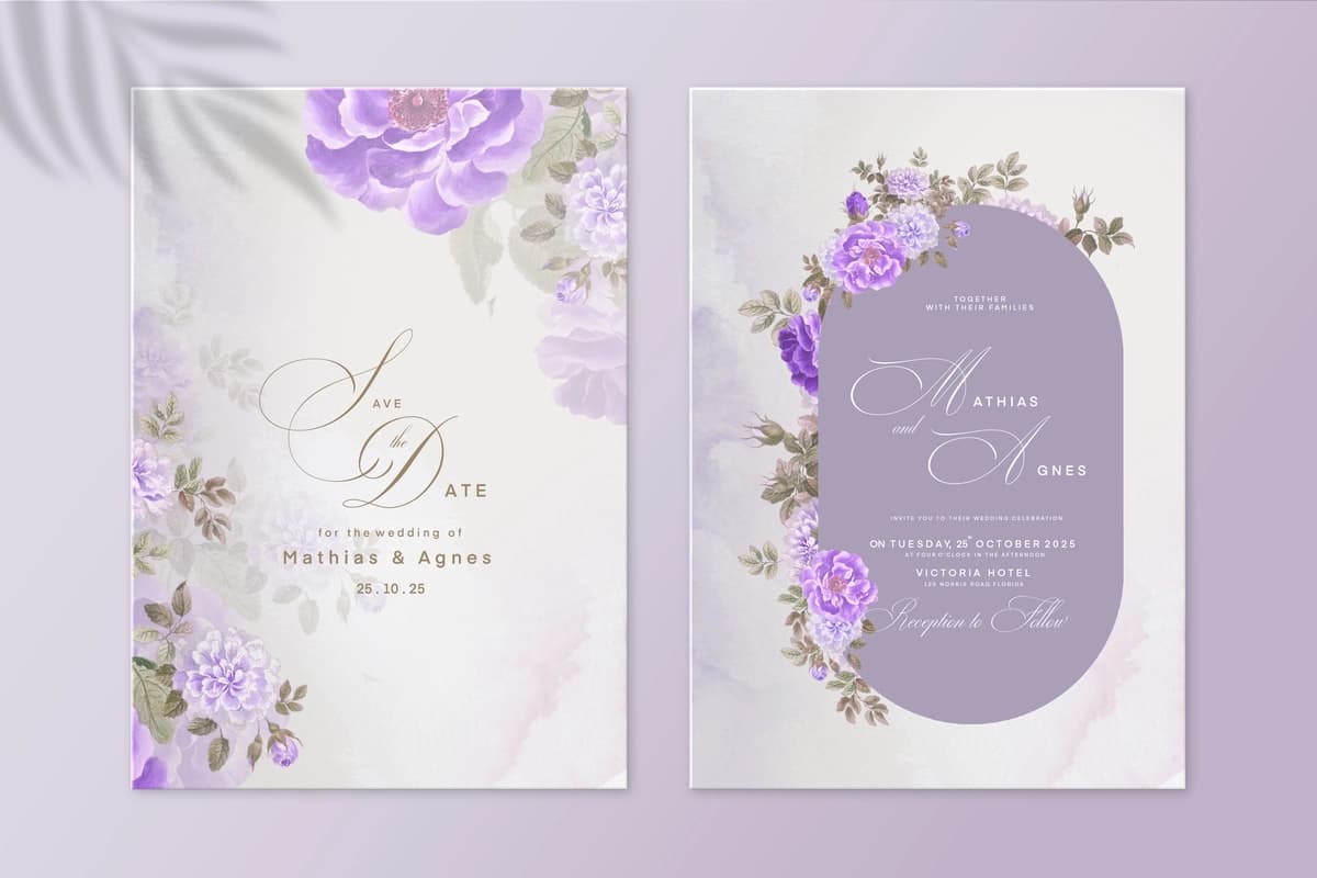 Zarif binafsharang to'y taklifnomasi shabloni | Elegant purple wedding invitation template
