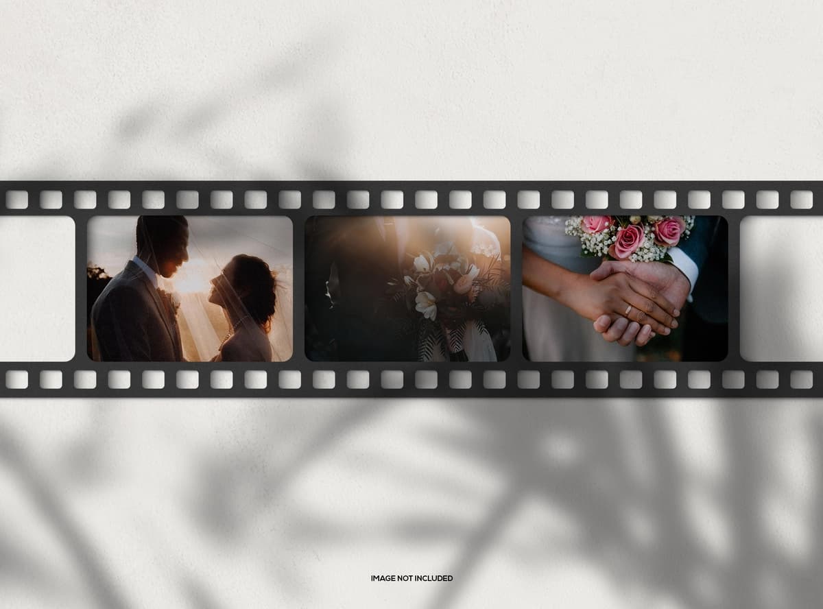 Soya qoplamali plyonkali foto maketi | Film strip photo mockup with shadow overlay