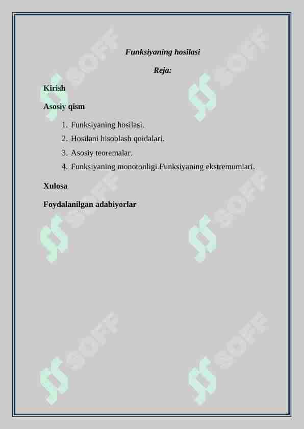 Funksiyaning hosilasi