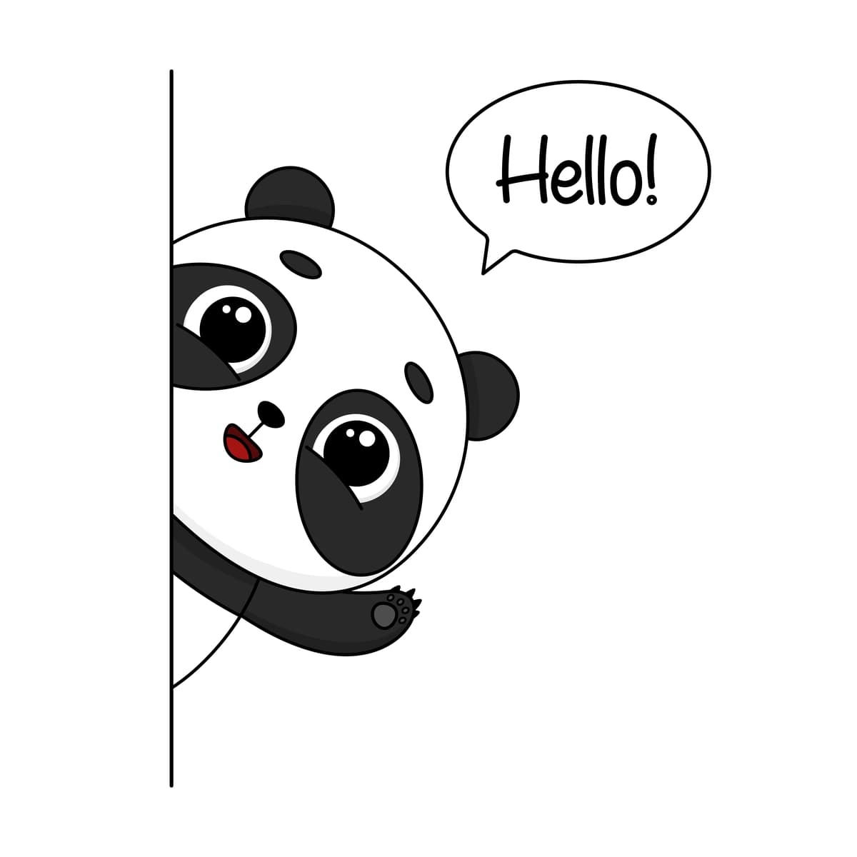 Yoqimli multfilm panda ayiq “Salom” demoqda vektor tasviri | Cute cartoon panda bear saying hello vector illustration isolated