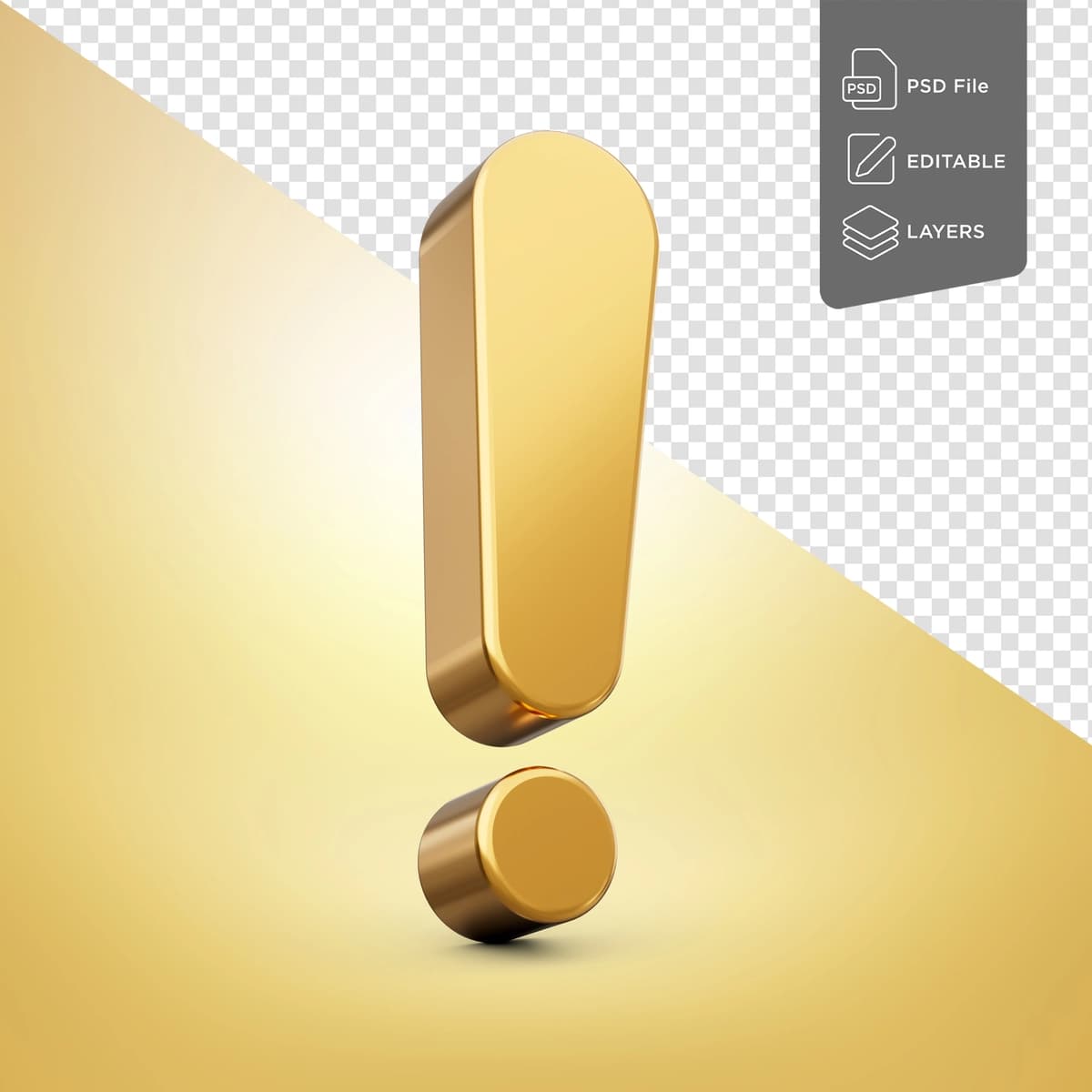Oltin undov belgisi ajratilgan oltin fon 3D tasviri | Gold exclamation mark isolated golden background 3d illustration