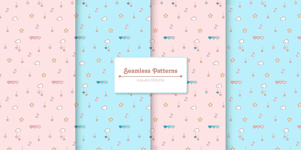 To'rt pastel rang chaqaloq dush choksiz naqshlar | Four pastel colors baby shower seamless patterns