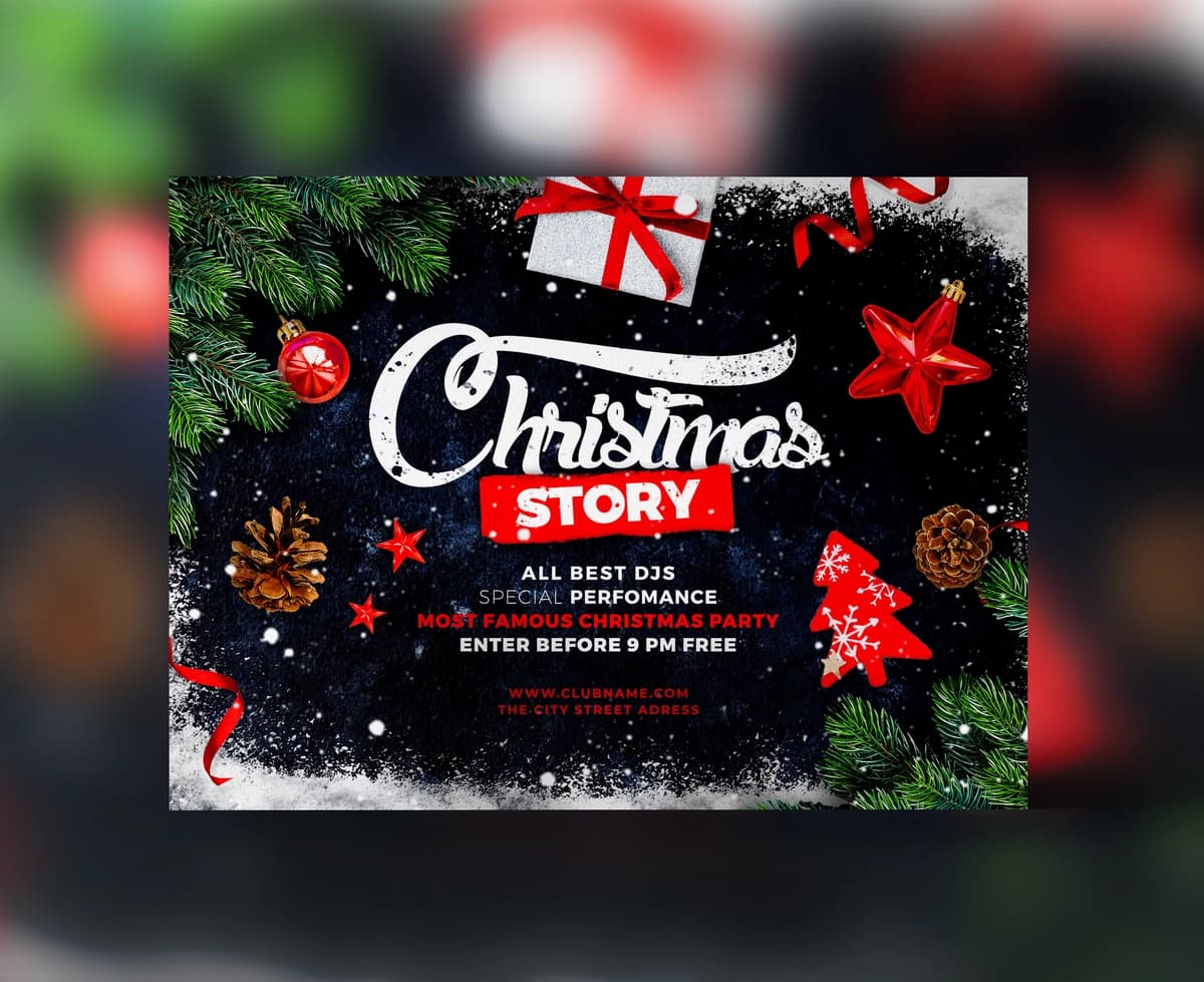 Haqiqiy Rojdestvo partiyasi afishasi shabloni | Realistic christmas party poster template