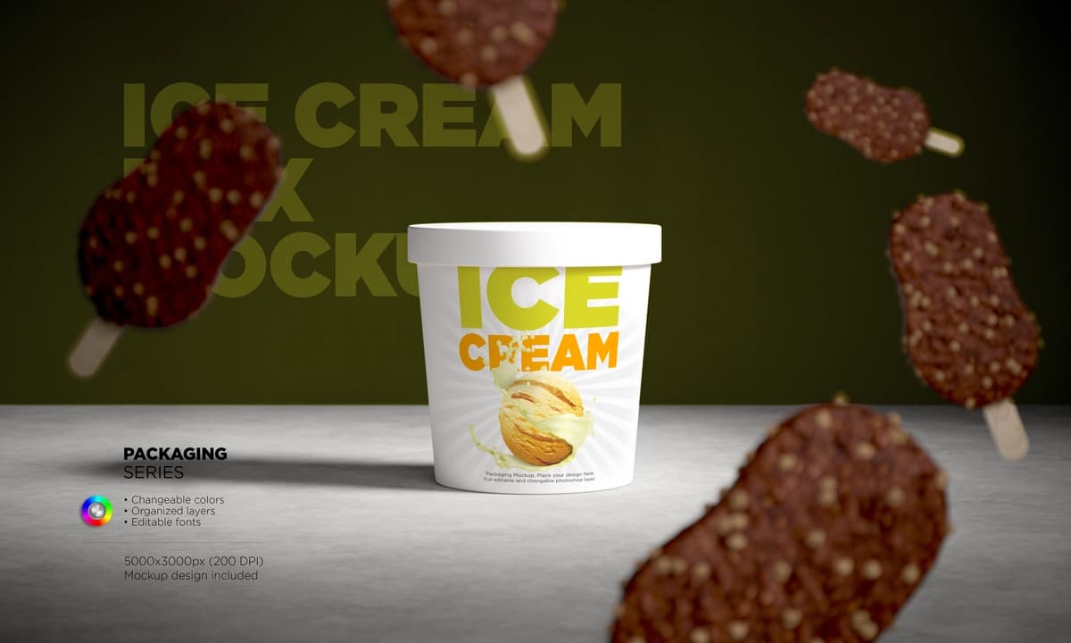 Muzqaymoq idishining qadoqlash maketi | Ice cream jar packaging mockup