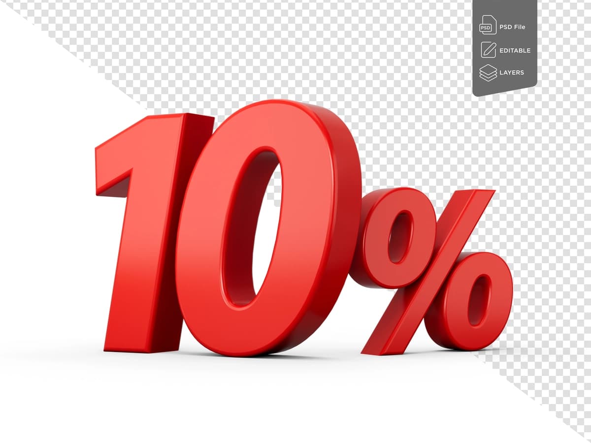3D qizil 10 o'n foiz belgisi izolyatsiya qilingan oq fon 3D rasm | 3d red 10 ten percent sign isolated white background 3d illustration