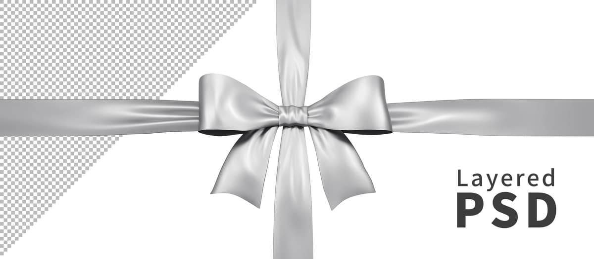 Izolyatsiya qilingan kumush atlas sovg'a lentasi | Silver satin gift ribbon bow isolated