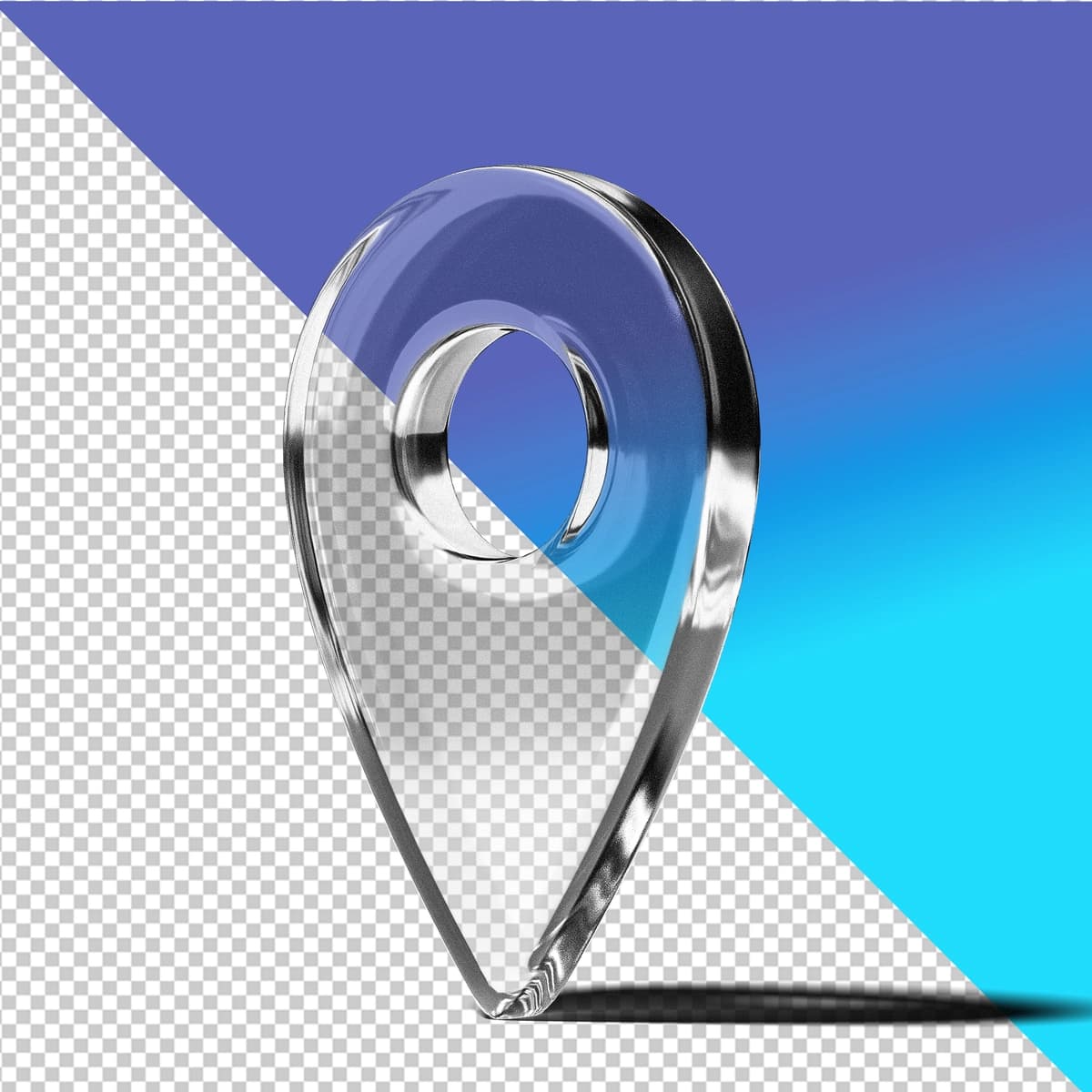 3D shaffof shisha joylashuv PIN belgisi | 3d transparent glass location pin icon