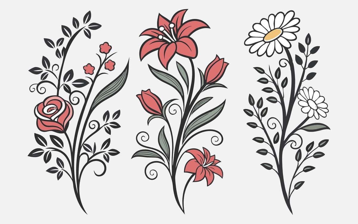 Gulli dizayn elementlarini o'rnating | Set floral design elements
