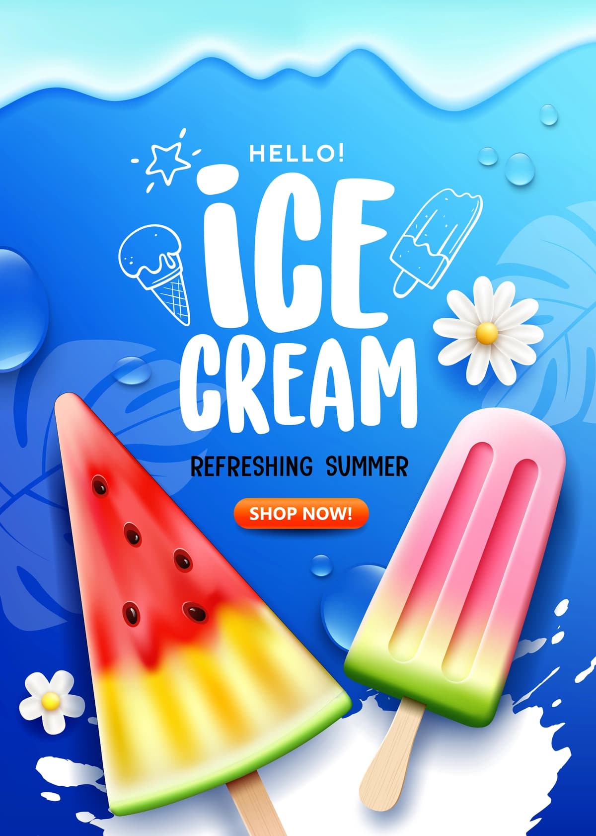 Muzqaymoq yozgi savdosi salqin shirin yangi ko'k plakat varaqasi foni | Ice cream summer sale cool sweet fresh blue poster flyer background