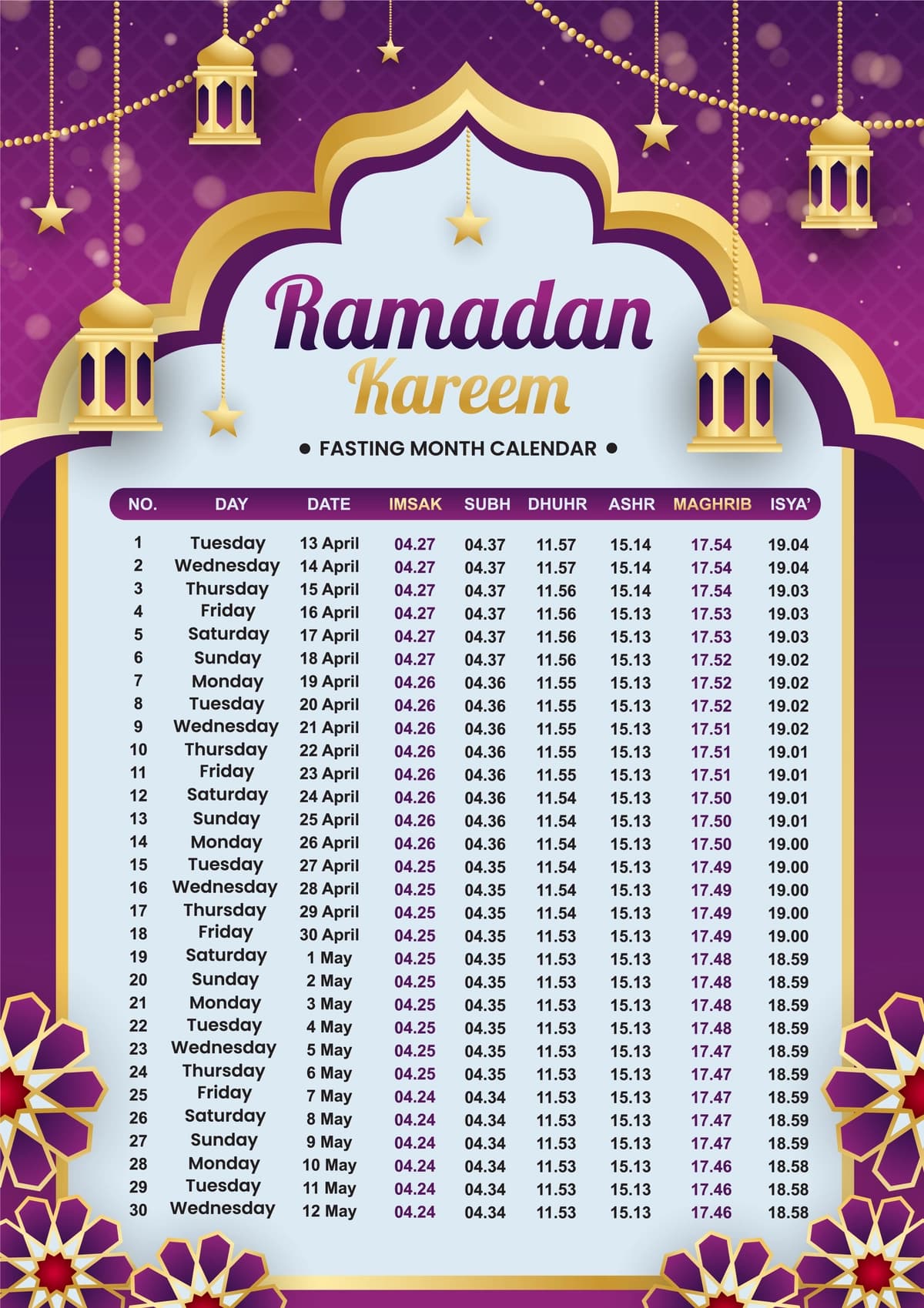 Islomiy ro'za taqvimi | Islamic fasting calendar