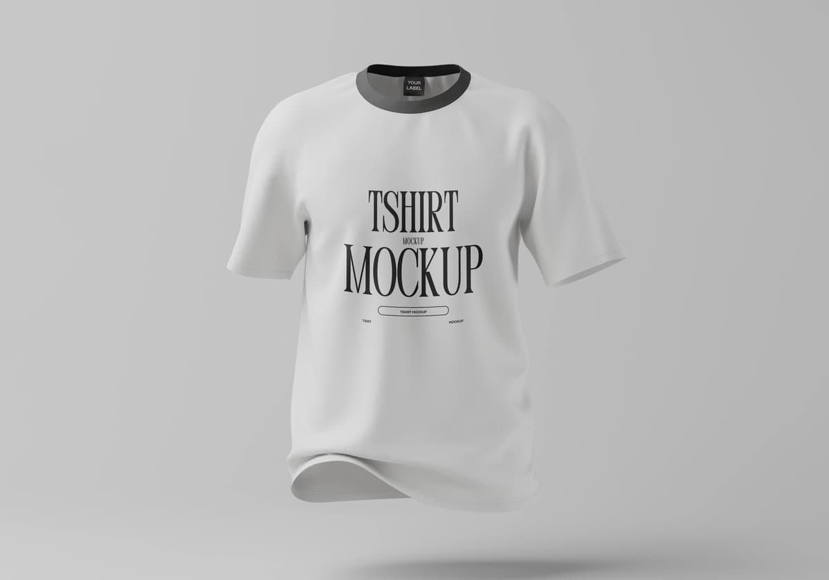 Oq futbolka maketi suzuvchi tekis fon | White t shirt mockup floating plain background