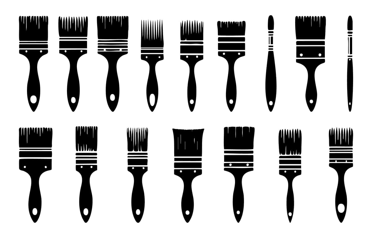 Vektorli tasvirli devor bo'yoq cho'tkalari turli o'lchamdagi maslahatlar to'plami | Vector illustration wall paint brushes with various sizes tips set