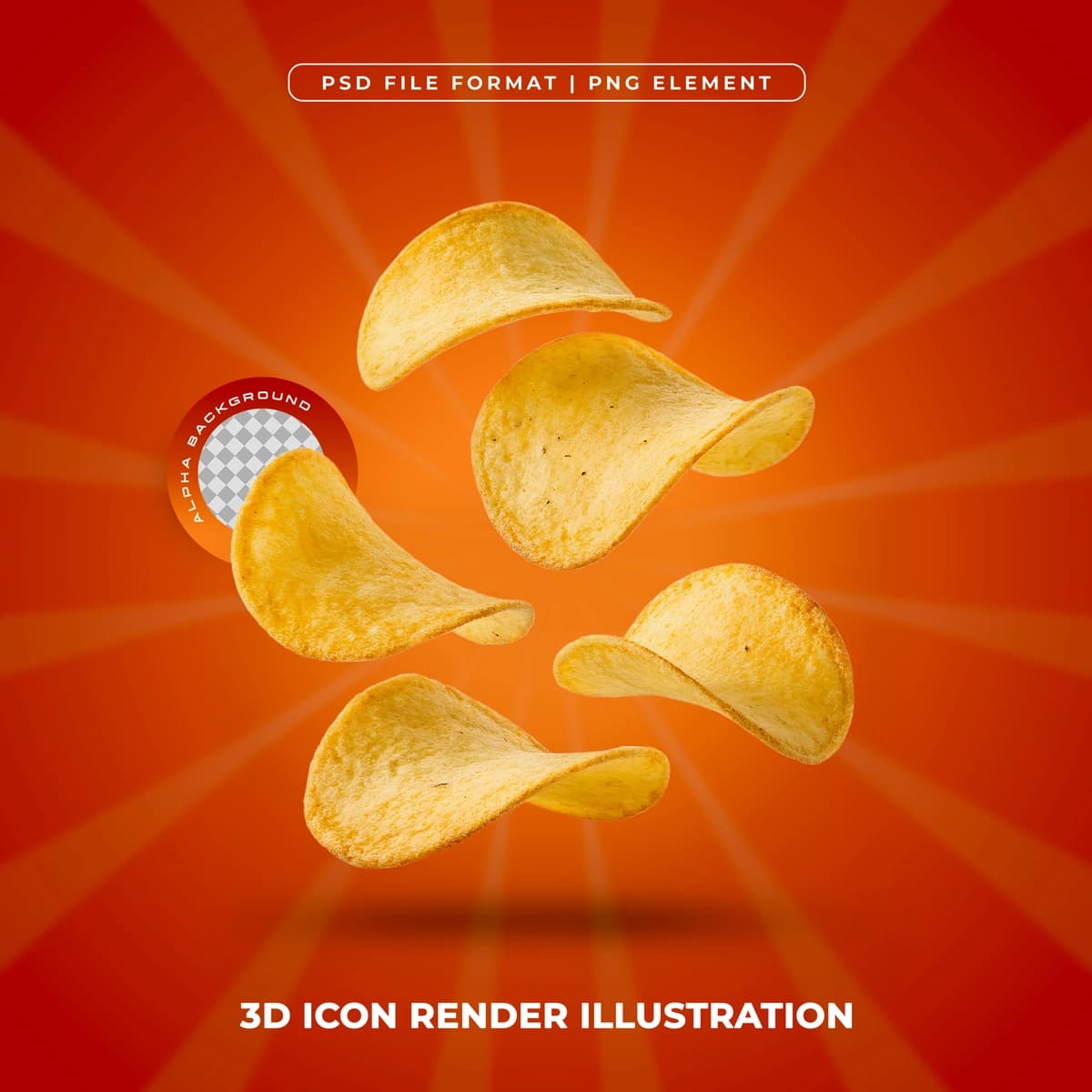 Qarsildoq 3D kartoshka chiplari realistik gazak illyustratsiyasi | Crispy 3d potato chips realistic snack illustration
