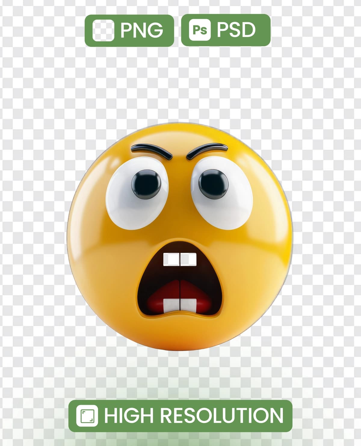 Qizil ko'zlari og'zi ochiq, sariq g'azablangan yuz | Yellow angry face with red eyes mouth open