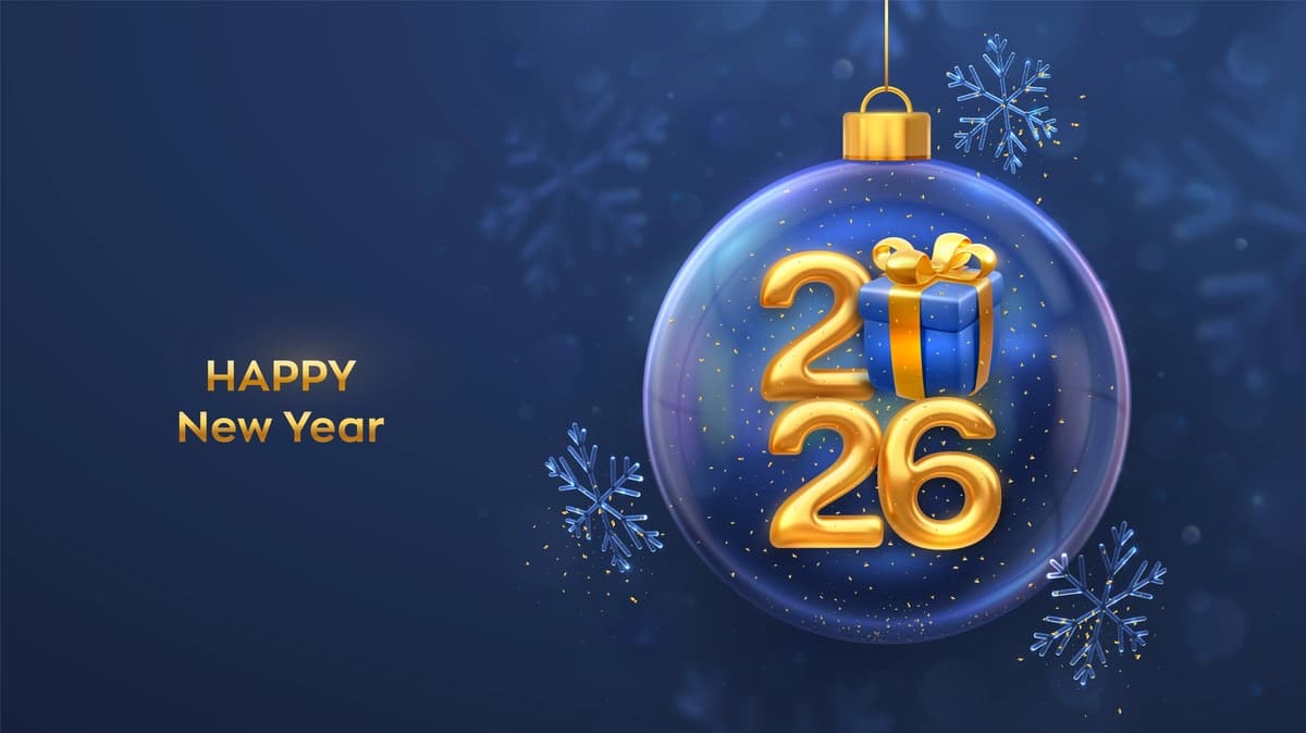 Yangi yilingiz bilan 2026 oltin metall 2026 raqamlari ko'k sovg'a bilan | Happy new year 2026 golden metallic 2026 numbers with blue gift