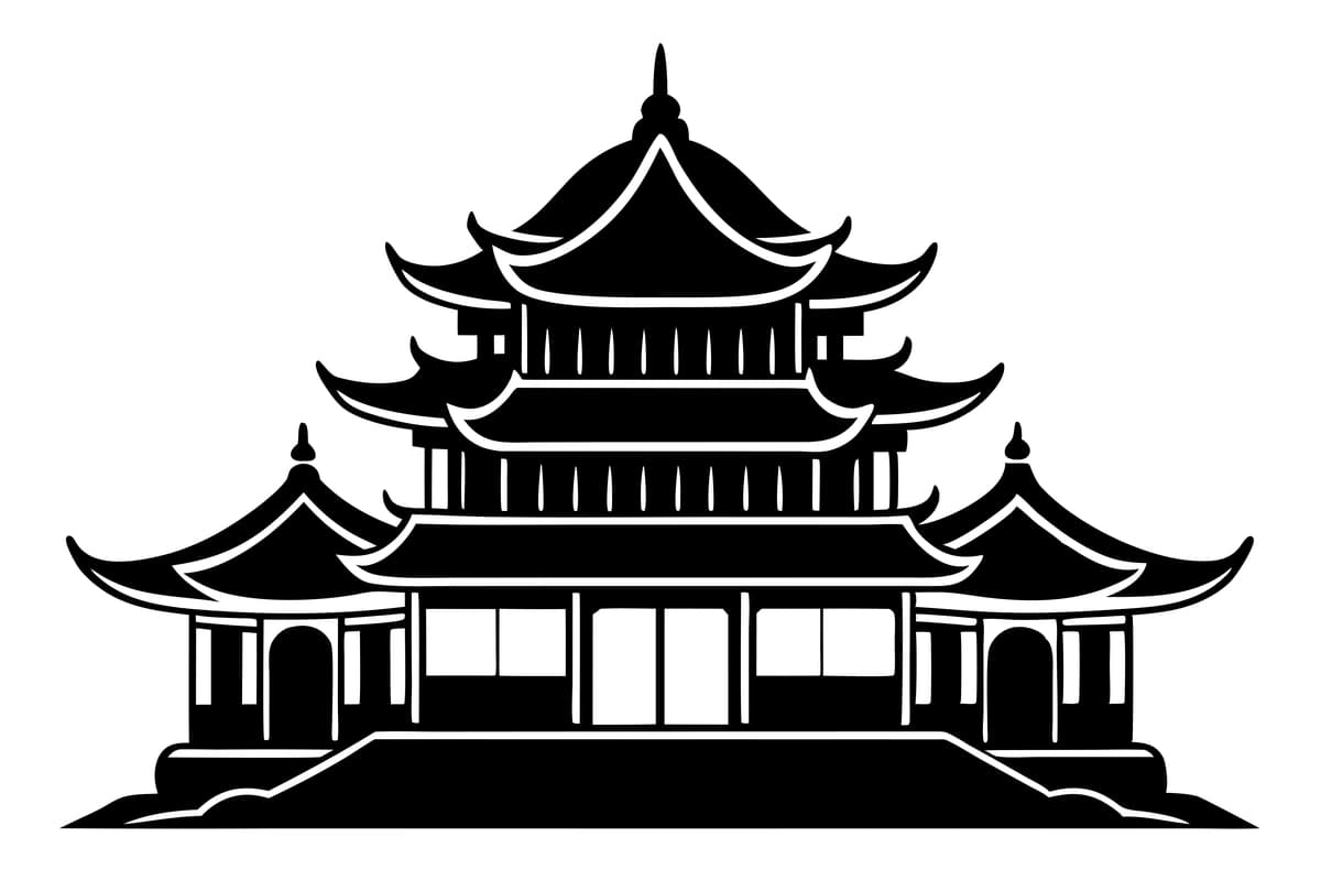 Xitoy uyi qora siluet oq fon xitoy milliy | Chinese house black silhouette white background chinese national