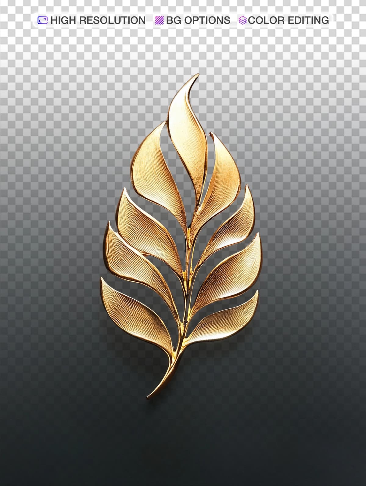 Qora fonda oqlangan oltin barg shaklidagi brosh | Elegant golden leafshaped brooch black background