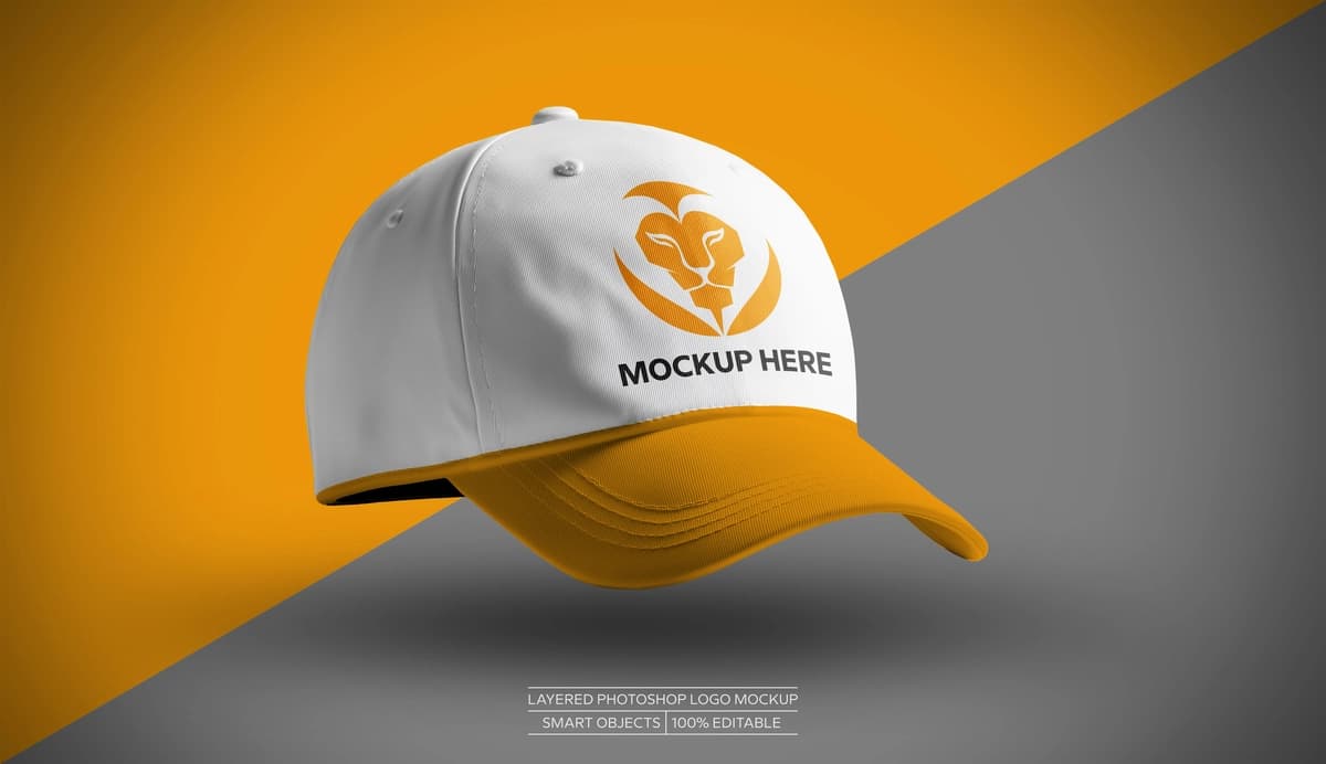 Moslashtiriladigan logotipli beysbol kepkasi maketi | Baseball cap mockup with customizable logo