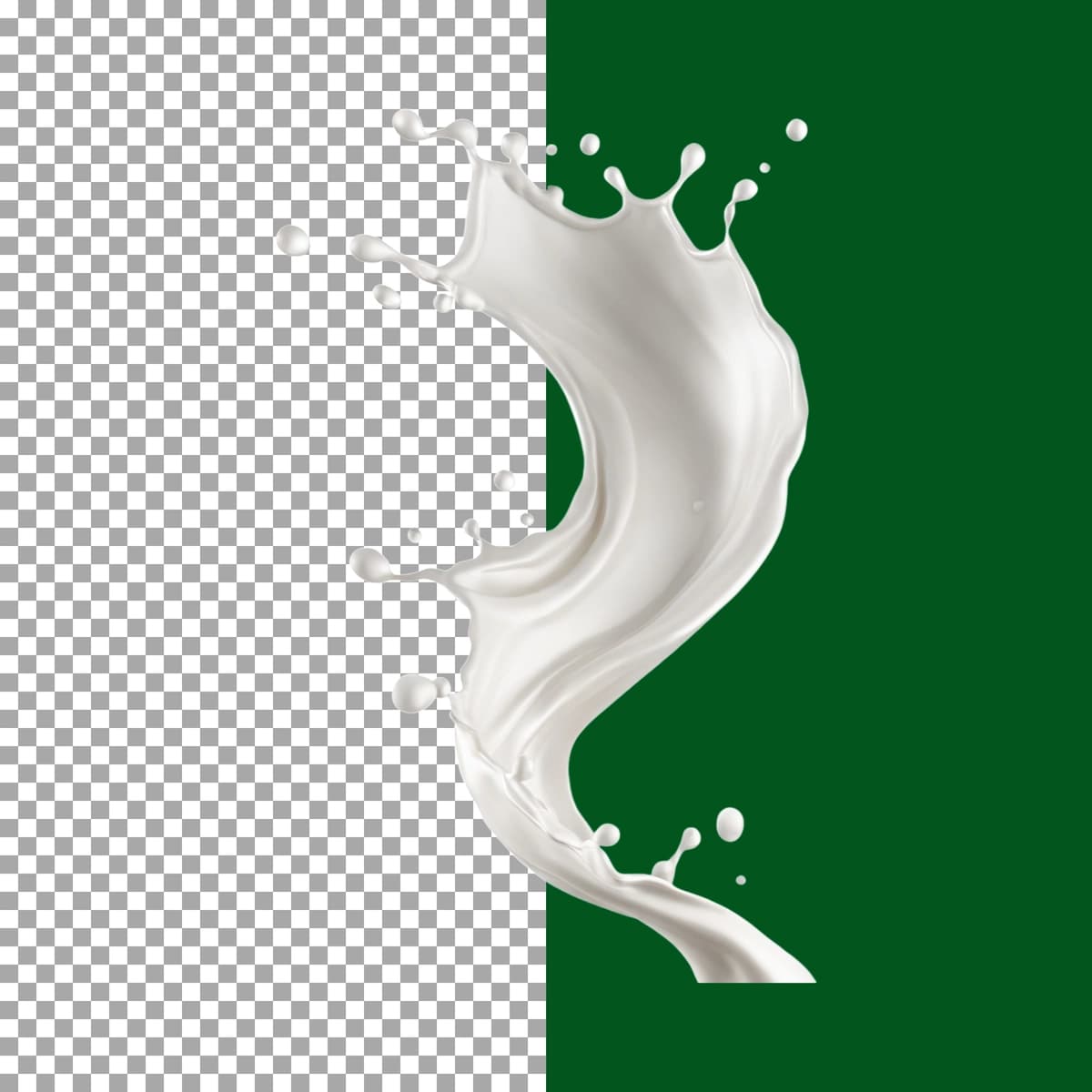 Suyuq sut tomchilari bilan chayqalish dinamik dizayn elementi png shaffof | Fluid milk splash with drops dynamic design element png transparent