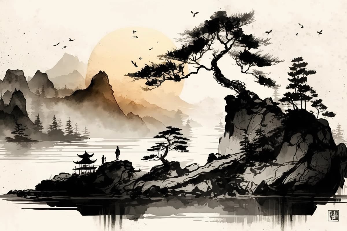 Ai Xitoy siyoh landshaft xaritasini yaratdi | Ai generated chinese ink landscape map