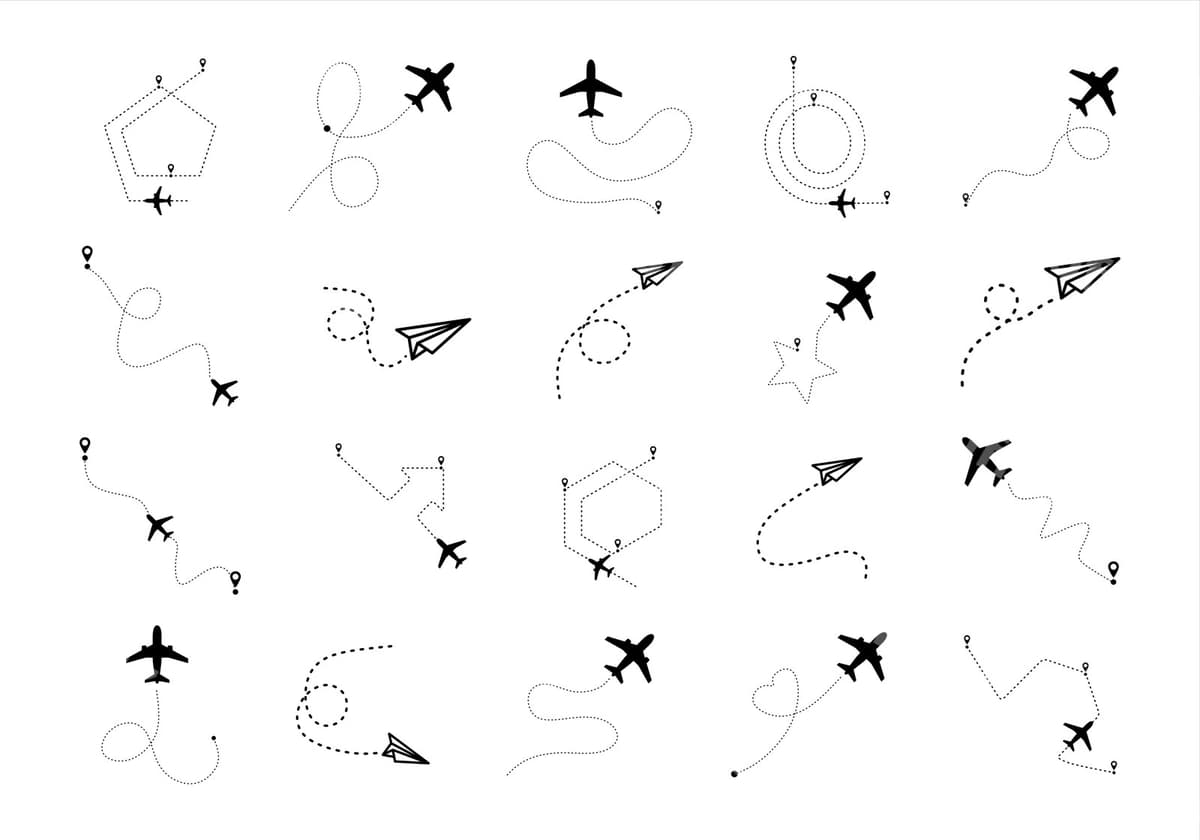 Samolyotning nuqta chiziqli elementlar to'plami | Airplane dotted line element set