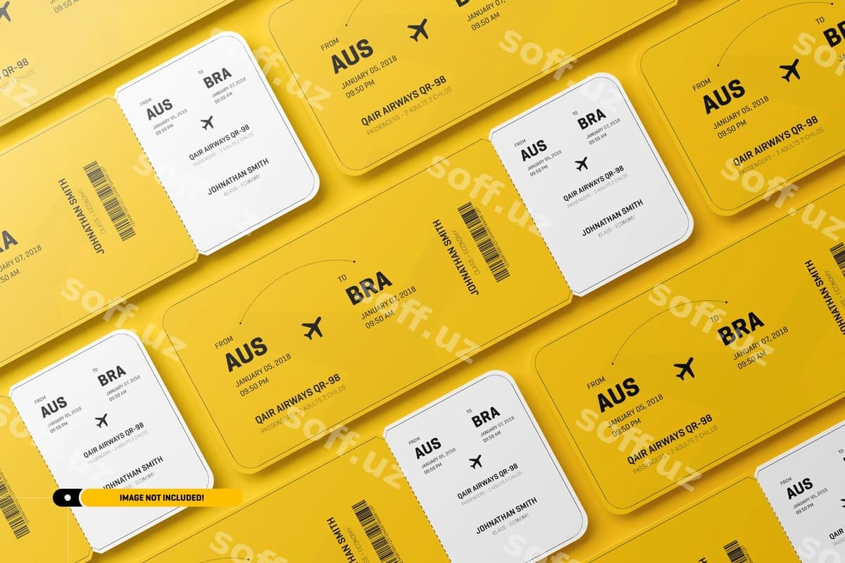 Samolyot chiptalari namunasi | Airplane tickets mockup