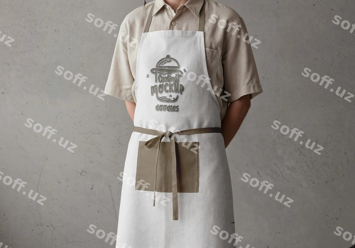 Yelka namunasi oshxona chizgilar bilan | Apron mockup with cooking doodles