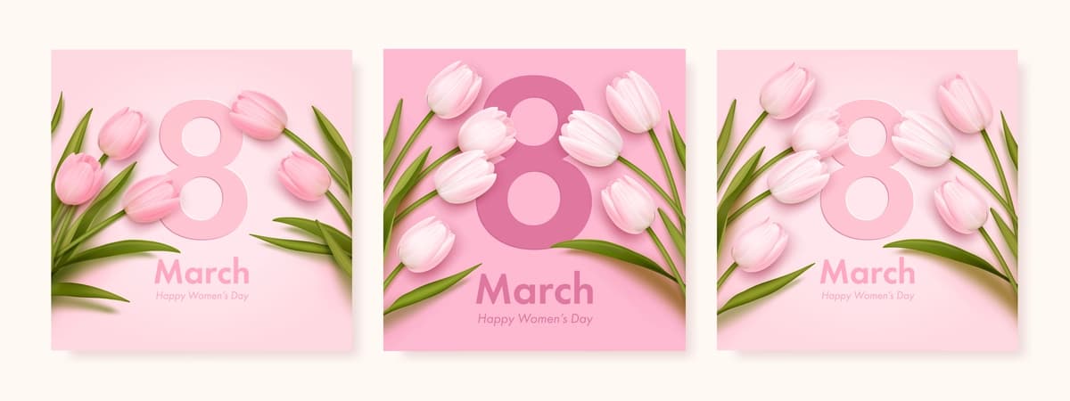 Xalqaro xotin-qizlar kuni kvadrat banner tabrik kartasi dizayn shabloni | International womens day square banner greeting card design template