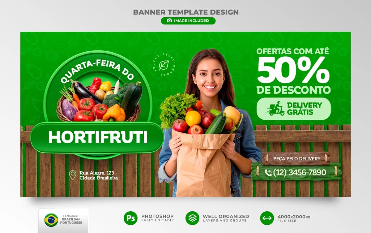Hortifruti chorshanba banner shabloni Braziliya portugal veb-saytlari | Hortifruti wednesday banner template brazilian portuguese websites