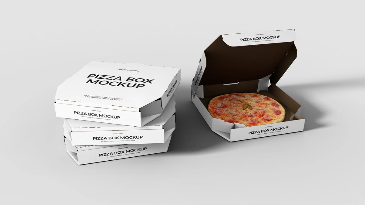 Qadoqlash pizza qutilari maketi | Packaging pizza boxs mockup