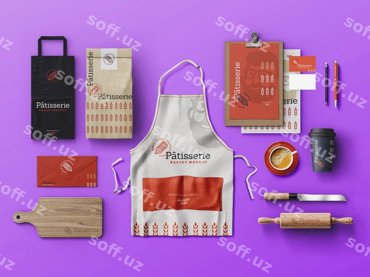 Nonvoyxona identifikatori maketi dizayn paketi | Bakery identity mockup design pack