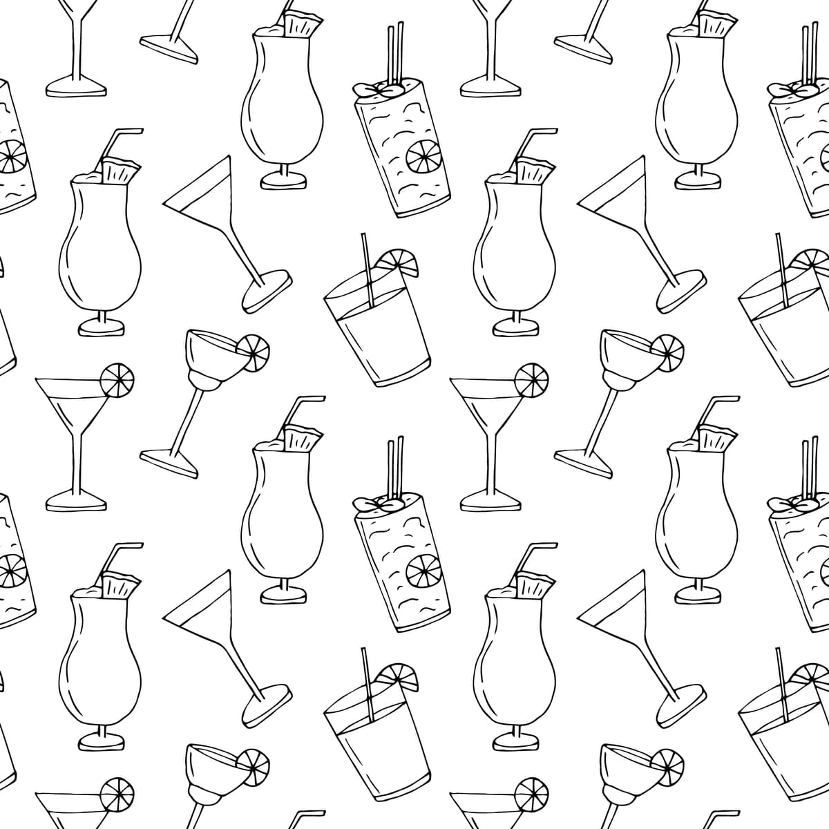Kokteyllar choksiz naqsh vektor illyustratsiyasi qo'lda chizilgan doodle | Cocktails seamless pattern vector illustration hand drawing doodle