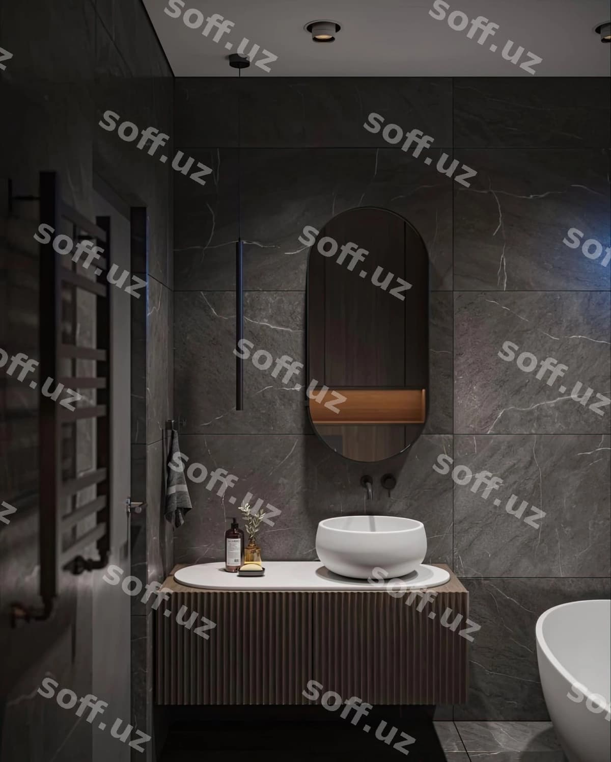 Chilgan, tualet va akrilyli hammom | Bathroom with sink toilet mirror